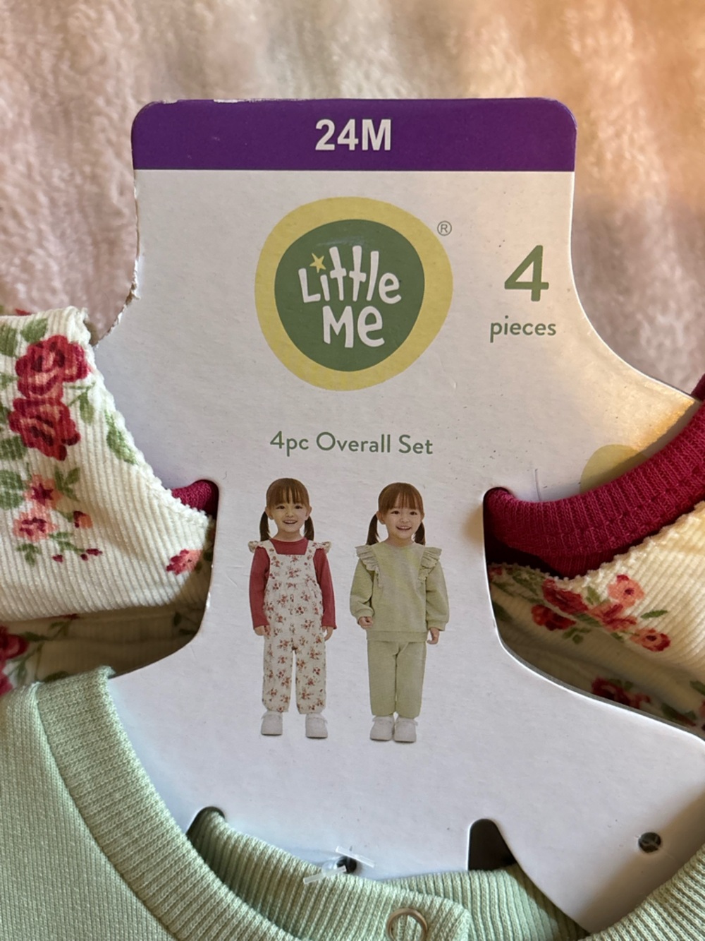 Little Me Floral & Pink 4-Piece Overalls Set